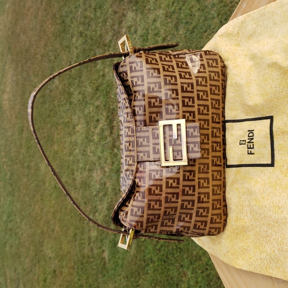 Vintage Fendi Womens Mama Baguette Crystal Zucchino Double Flap Handbag Luxury - Picture 1 of 17